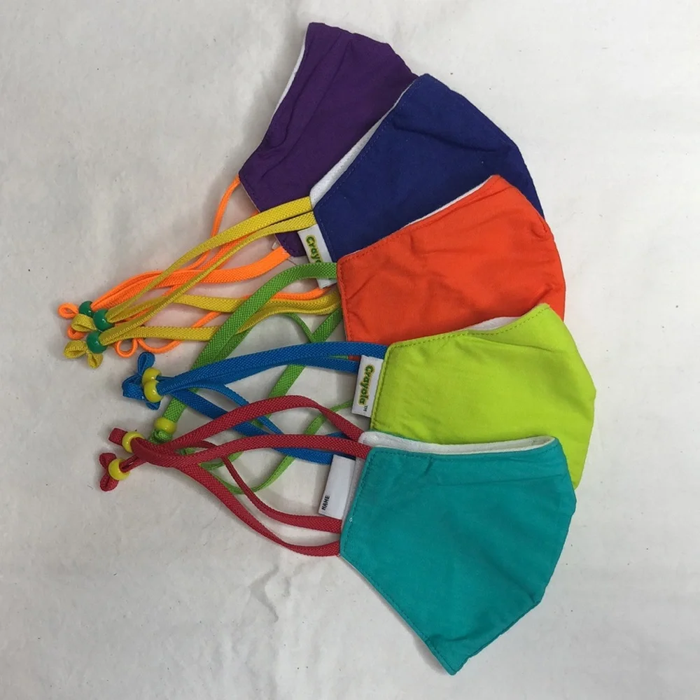 NEW Crayola Re-Usable Children’s Face Masks, 5 Colors, Includes Laundry Bag
